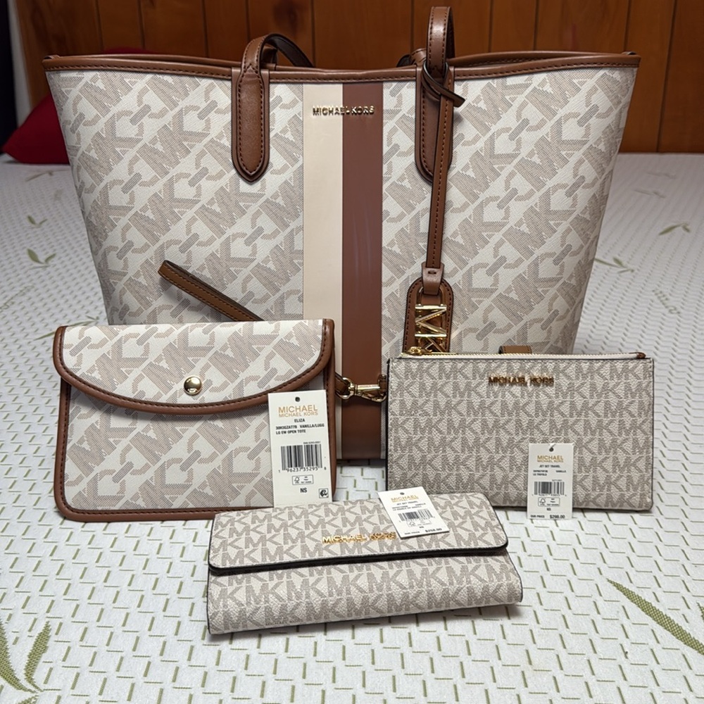 Authentic Michael Kors Lg Open Eliza Tote, Jet Set wallet & Jet set Phone case